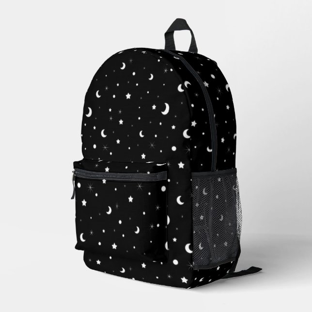 Sac À Dos Imprimé Mignonnes Lunes et Étoiles en noir et blanc (Coin arrière droit)