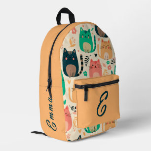 Sac À Dos Imprimé Mignons Chats et Motif Floral Monogramme Enfants P