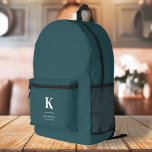 Sac À Dos Imprimé Minimaliste moderne Fumée verte grande initiale<br><div class="desc">Un design vertical minimaliste dans un style élégant avec une couleur vert foncé et un gros monogramme initial typographique. Le texte peut facilement être customisé pour un design aussi unique que vous êtes !</div>