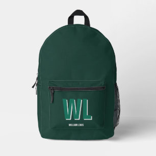 Sac À Dos Imprimé Minimaliste Monogramme Vert Émeraude Personnalisé