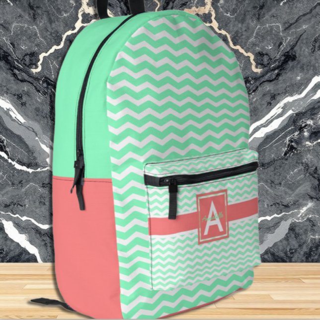 Sac À Dos Imprimé Mint Coral Chevron (Créateur téléchargé)