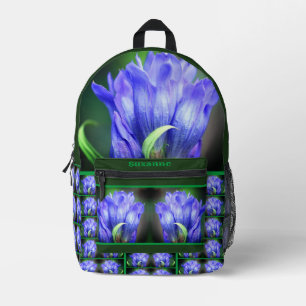 Sac À Dos Imprimé Miroir de fleurs géantes bleu personnalisé
