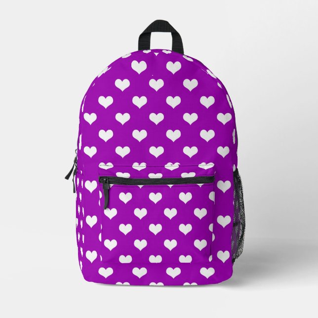 Sac À Dos Imprimé Modèle de coeurs charmants blancs et violets (Recto)