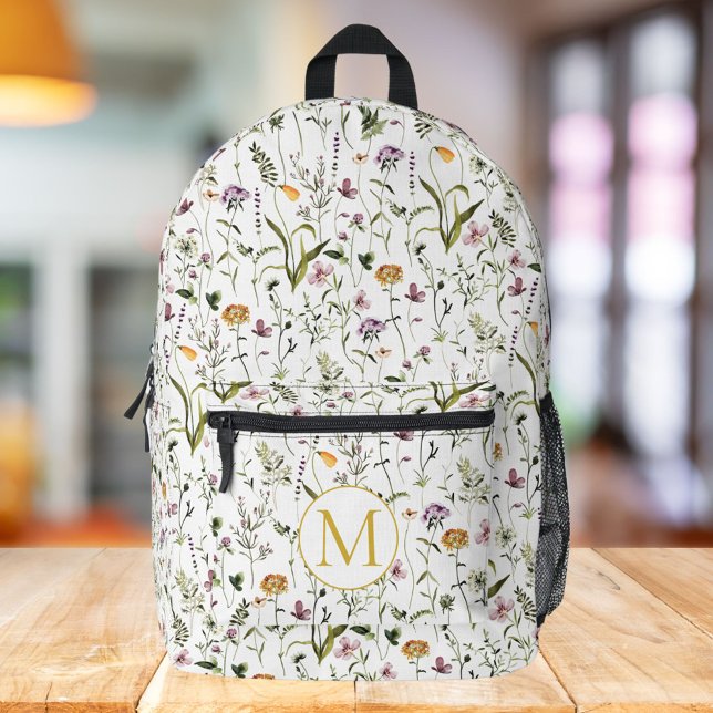 Sac À Dos Imprimé Modèle de monogramme de jardin de fleurs sauvages (In situ, on table)