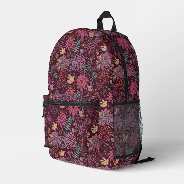 Sac À Dos Imprimé Modèle floral Abstrait avec oiseaux (Coin arrière droit)