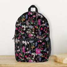 Modèle Floral coloré moderne Noir Nom personnalisé