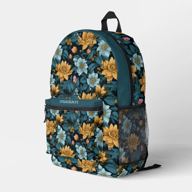 Sac À Dos Imprimé Modèle floral de nom personnalisé (Coin arrière droit)