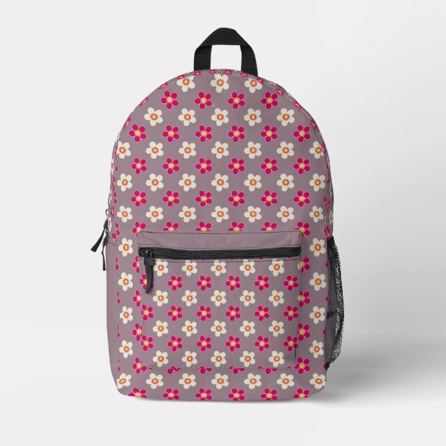 Sac À Dos Imprimé Modèle floral de pourpre et de fleurs blanches sur (Recto)