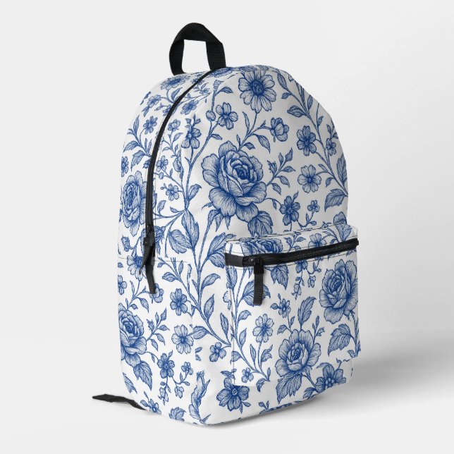 Sac À Dos Imprimé Modèle Floral Royal Bleu Rose (Coin arrière gauche)