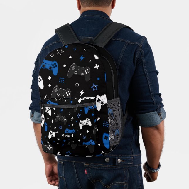 Sac À Dos Imprimé Modern Black, Blue and White Video Game Gamer  (Insitu (Modèle))