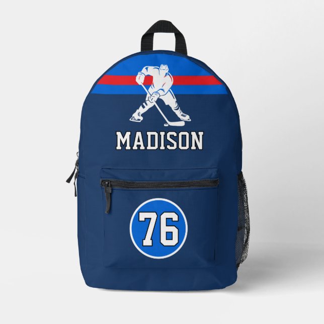 Sac À Dos Imprimé Modern Personalized Ice Hockey Player Name Number (Recto)
