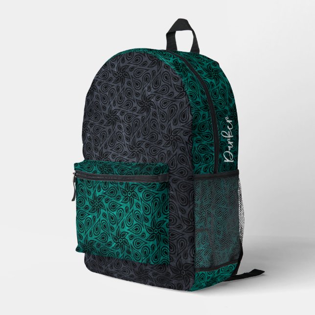 Sac À Dos Imprimé Modern Turquoise Floral Paisley Motif Ajouter un n (Coin arrière droit)