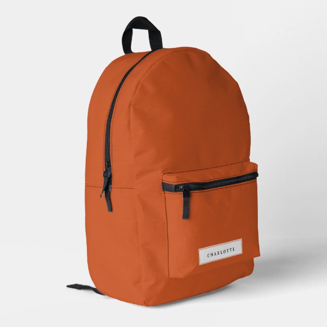 Sac À Dos Imprimé Moderne Burnt Orange Solide Couleur Nom Personnali (Coin arrière gauche)