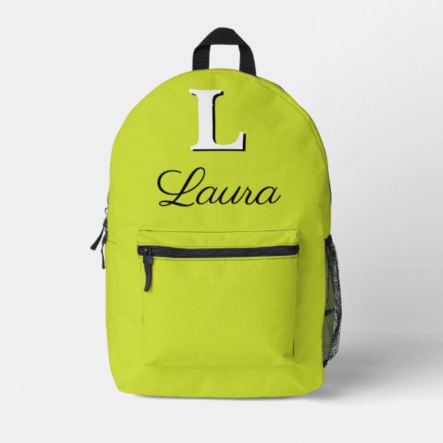 Sac À Dos Imprimé Moderne Élégant poire jaune vert monogramme (Recto)
