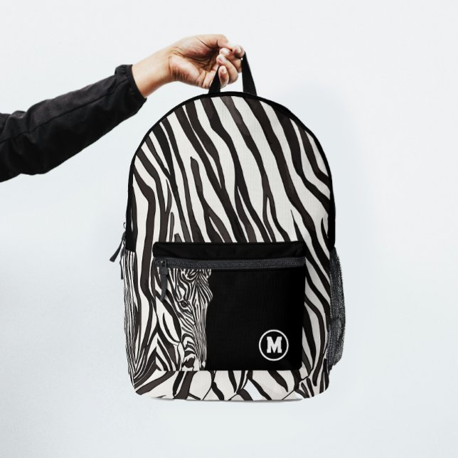 Sac À Dos Imprimé Moderne initiale de nom gras en noir et blanc rayé (Créateur téléchargé)