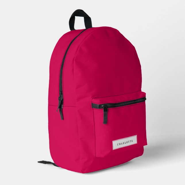 Sac À Dos Imprimé Moderne Minimal Rose Chaud Couleur Solide Nom pers (Coin arrière gauche)
