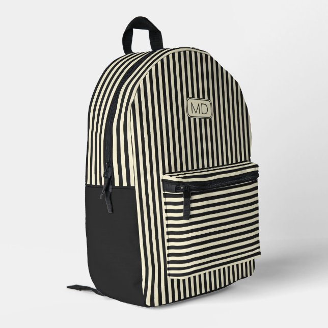Sac À Dos Imprimé Moderne Monogramme Retro Black & Cream Stripes (Coin arrière gauche)