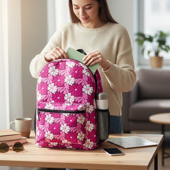Sac À Dos Imprimé Moderne rose violet blanc Floral Motif (Créateur téléchargé)
