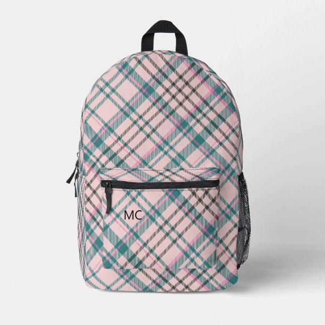 Sac À Dos Imprimé Moderne tendance Pink Check Plaid Monogrammes Init (Recto)