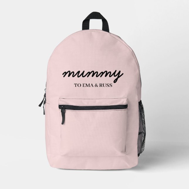 Sac À Dos Imprimé Mommy Modern Kids Names Blush Pink Design (Recto)