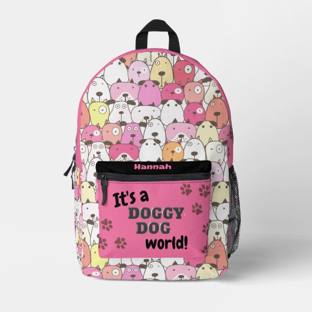Sac À Dos Imprimé Monde Canin Rose pour Animaux (Recto)
