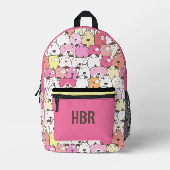 Sac à dos imprimé monde de chien rose (Recto)