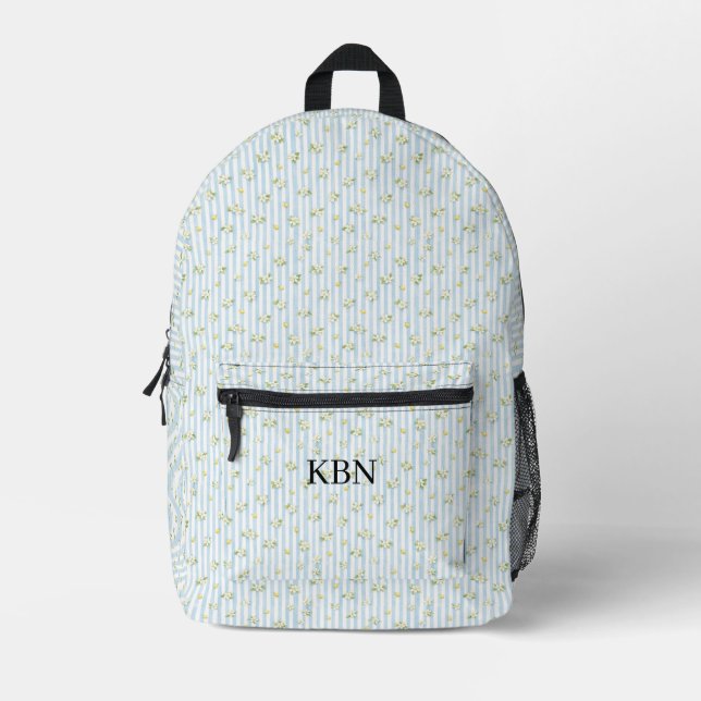 Sac À Dos Imprimé Monogram Bleu Blanc Rayures Citrons Méditerranée (Recto)