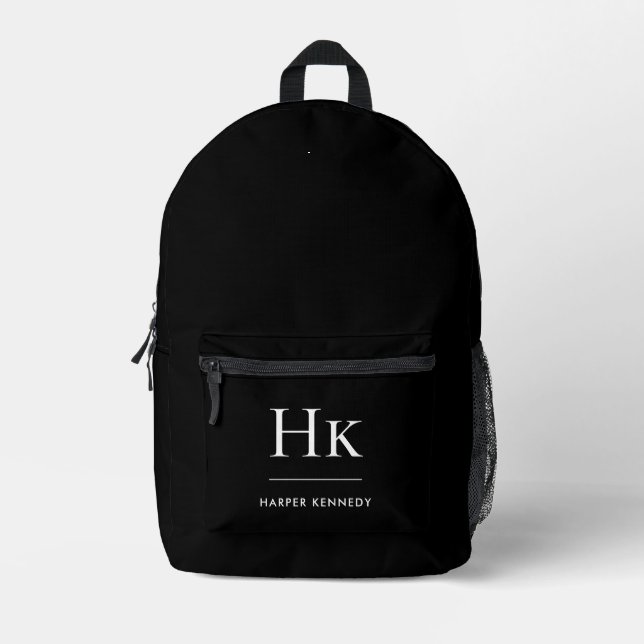 Sac À Dos Imprimé Monogram Elegant Modern Minimal Black Monogrammed (Recto)