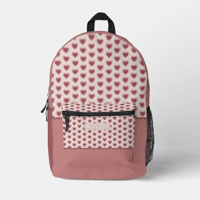 Sac À Dos Imprimé Monogram Retro Hearts Pink Burgundy (Recto)