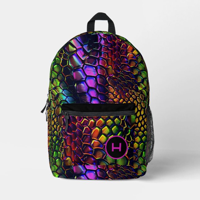 Sac À Dos Imprimé Monogramme amusant de reptile de néon (Recto)