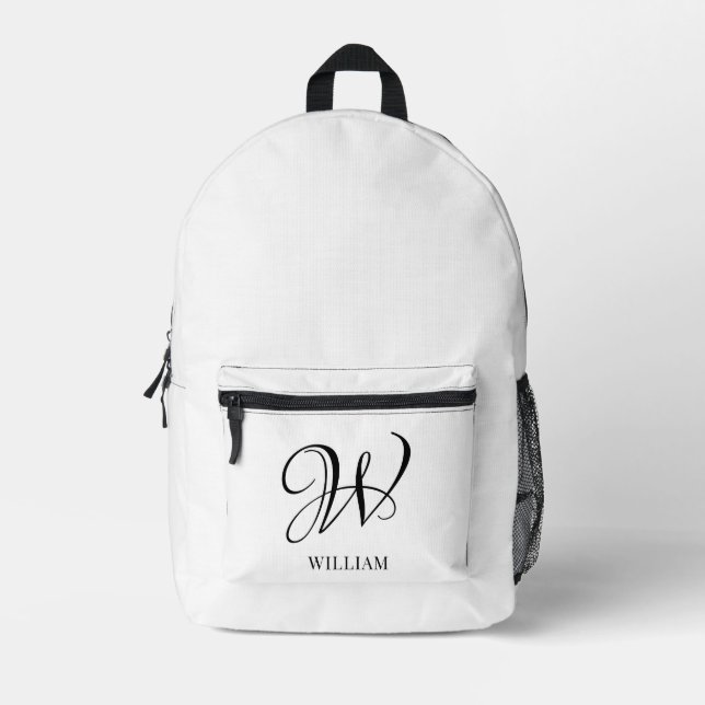 Sac À Dos Imprimé Monogramme blanc élégant et personnalisé initial (Recto)