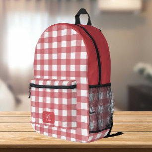 Sac À Dos Imprimé Monogramme blanc En vichy rouge personnalisé