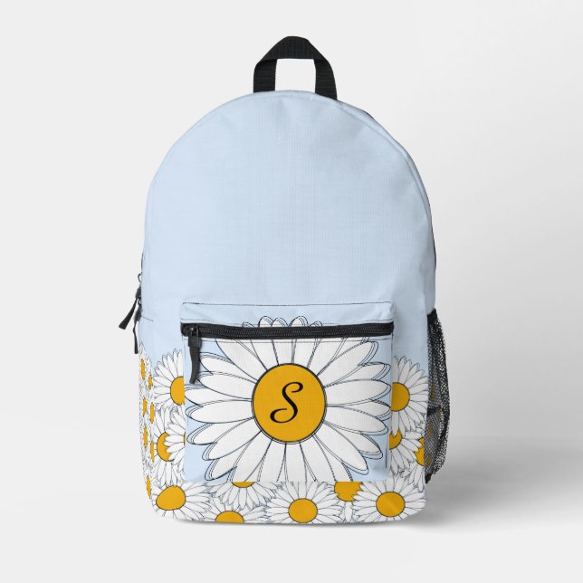 Sac À Dos Imprimé Monogramme blanc marguerites sur bleu pâle en poud (Recto)