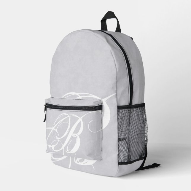 Sac À Dos Imprimé Monogramme blanc sur Gris Gris (Coin arrière droit)