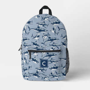Sac À Dos Imprimé Monogramme bleu Motif de requin effrayant