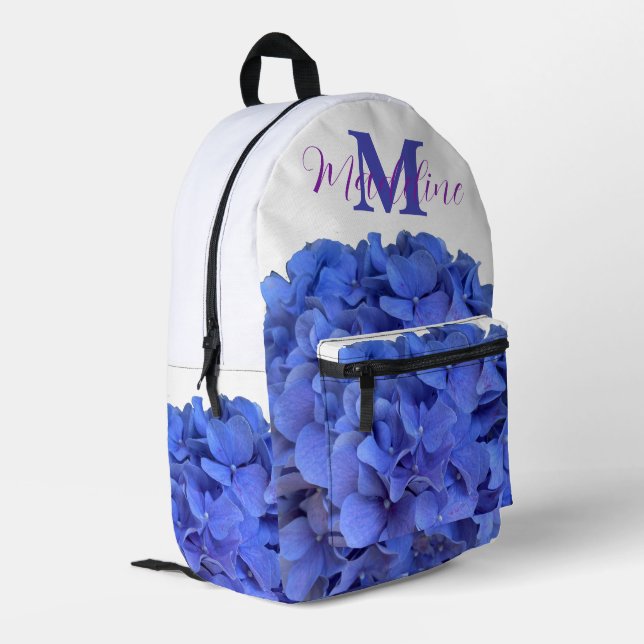Sac À Dos Imprimé Monogramme bleu periwinkel élégant hydrangée flora (Coin arrière gauche)