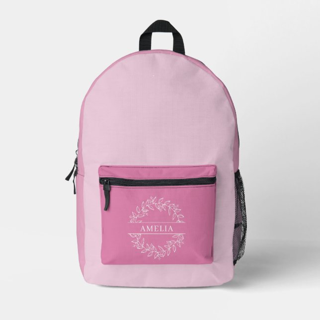 Sac À Dos Imprimé Monogramme botanique élégant, rose (Recto)