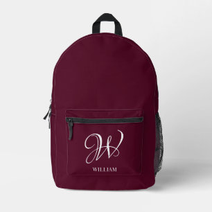 Sac À Dos Imprimé Monogramme Bourgogne Elégant Personnalisé Initial