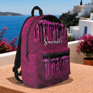 Sac À Dos Imprimé Monogramme chic pailleté rose noir qui dégouline