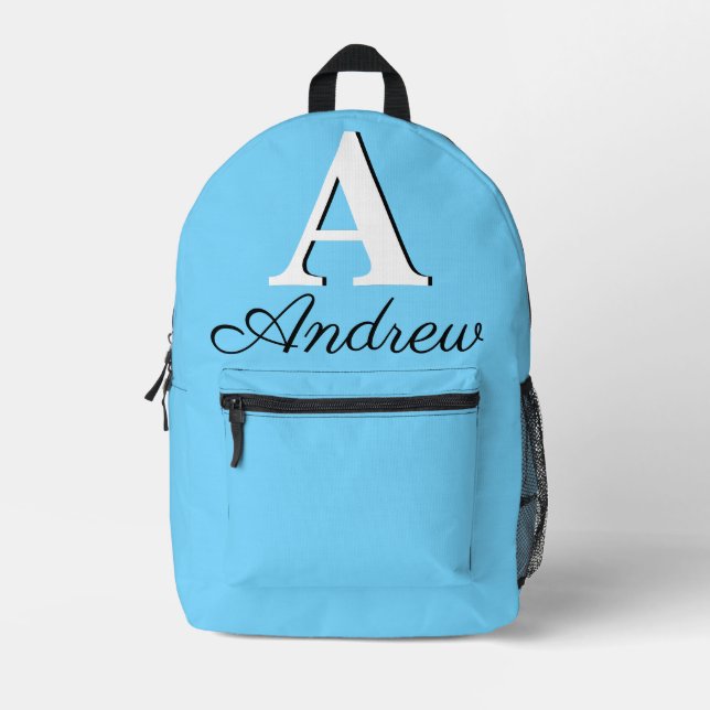 Sac À Dos Imprimé Monogramme cyan pâle élégant et moderne (Recto)