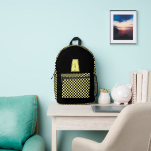 Sac À Dos Imprimé Monogramme damier noir et jaune