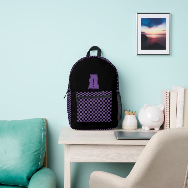 Sac À Dos Imprimé Monogramme damier noir et violet (Insitu)