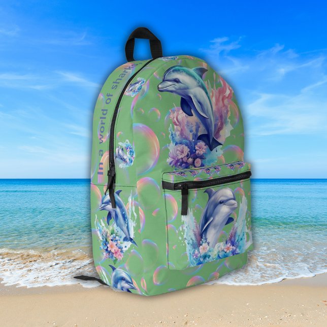 Sac À Dos Imprimé Monogramme dans un monde de requins, soyez vert da (Créateur téléchargé)