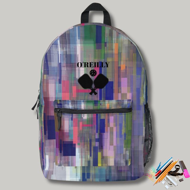 Sac À Dos Imprimé Monogramme d'art moderne violet Pickleball (Créateur téléchargé)