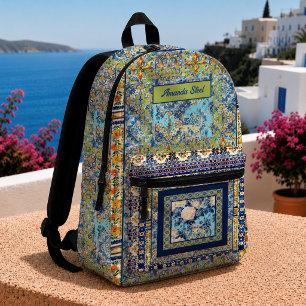 Sac À Dos Imprimé Monogramme de carreau de chinoiserie bleu floral é