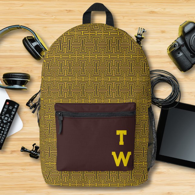 Sac À Dos Imprimé Monogramme de circuit de labyrinthe géométrique ja (Créateur téléchargé)