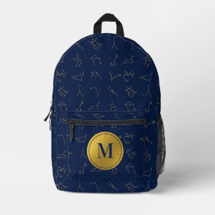 Sac À Dos Imprimé Monogramme de constellations de Zodiac bleu or et