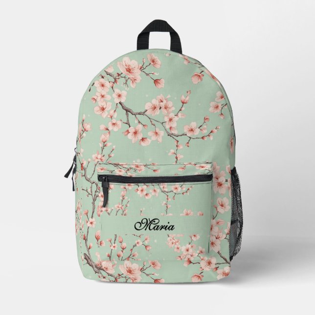 Sac À Dos Imprimé Monogramme de fleur de cerisier japonais vert saug (Recto)
