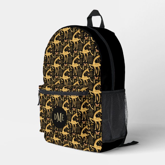 Sac À Dos Imprimé Monogramme de girafe d'or noir exotique (Coin arrière droit)