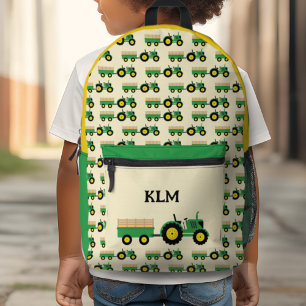 Sac À Dos Imprimé Monogramme de la ferme de tracteurs verts et jaune